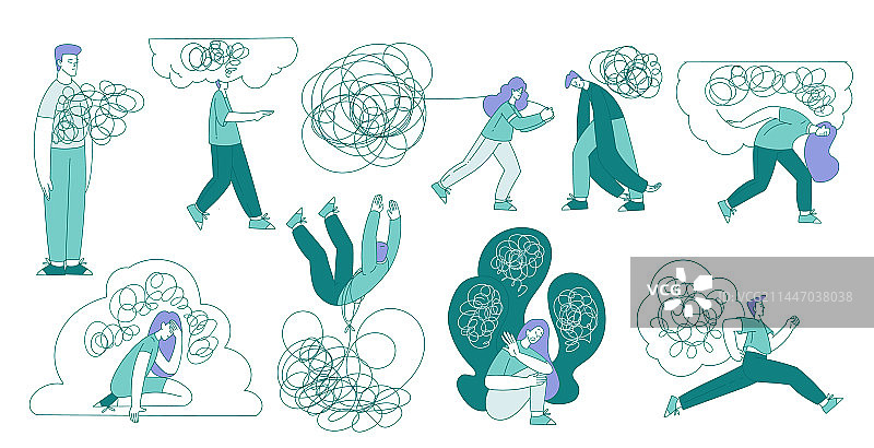 人们在杂乱的思绪中挣扎图片素材