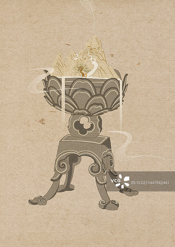 文物文创插画莲花熏炉国潮风图片素材