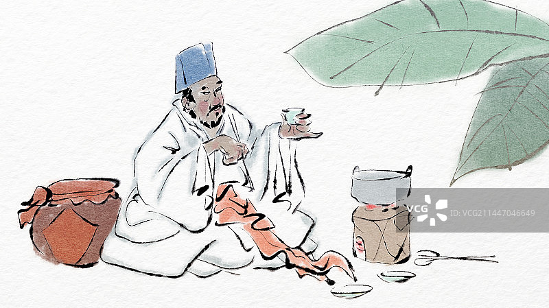 喝酒吃肉的苏东坡酒精饮料白酒人物插图图片素材