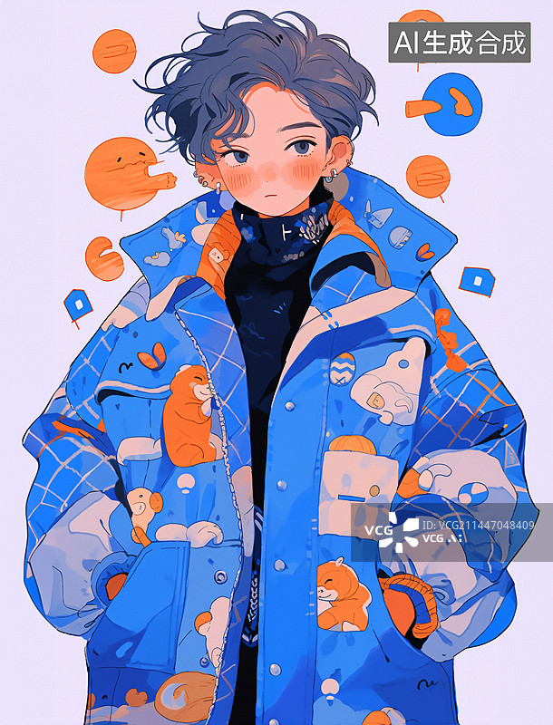【AI数字艺术】穿冬装的时尚青年插画图片素材