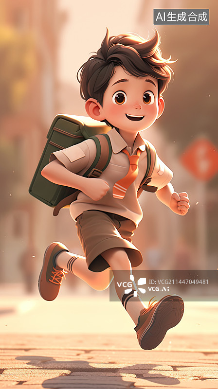 【AI数字艺术】放学回家的男孩图片素材