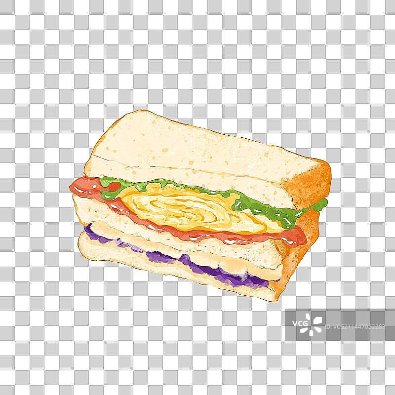 鸡蛋西红柿紫薯三文治三明治手绘图片素材