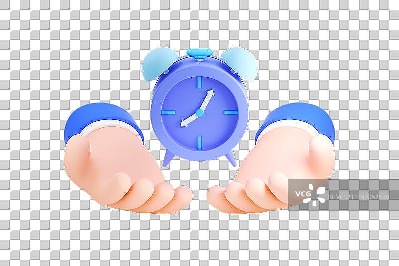 3D立体渲染卡通手捧闹钟图片素材