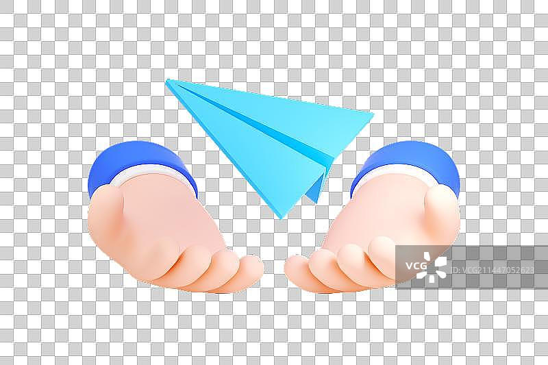 3D立体渲染卡通手捧纸飞机图片素材