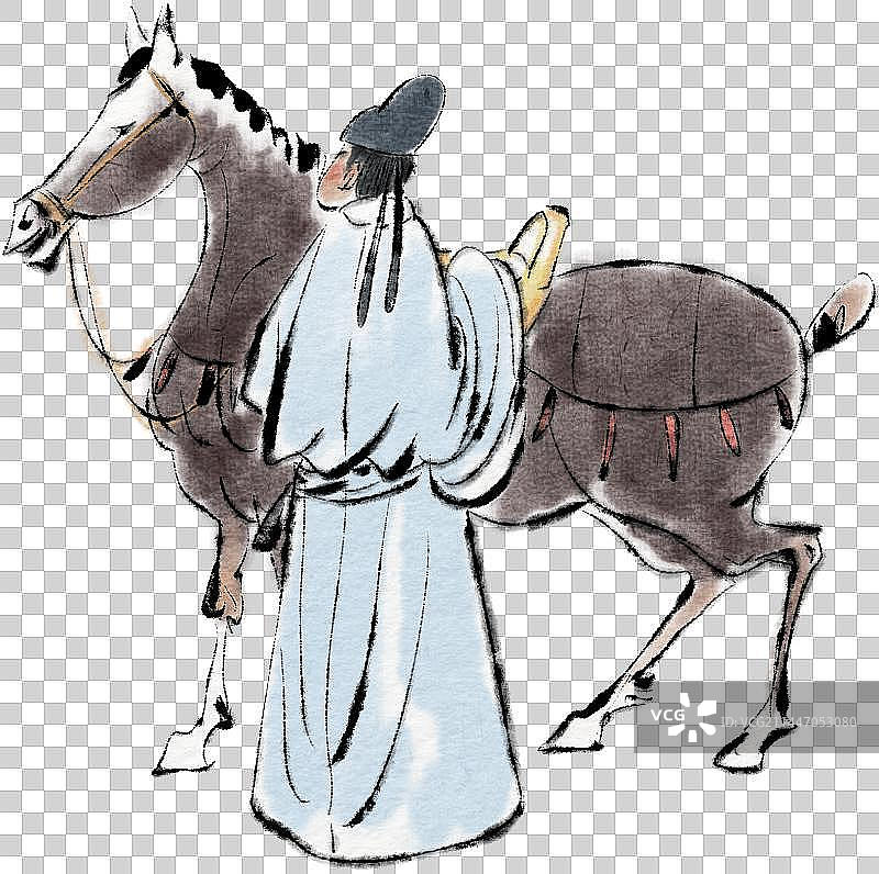 站立的古代诗人牵着马的背影人物元素图片素材