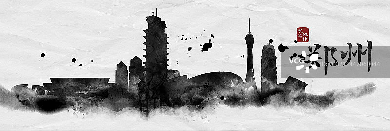 河南省郑州水墨地标建筑中国风城市背景图片素材