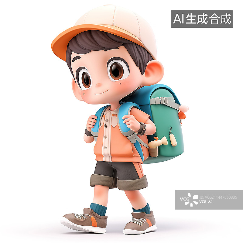 【AI数字艺术】背着书包的可爱男孩3d插画图片素材