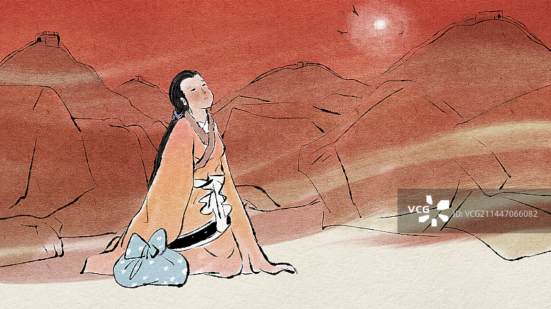 孟姜女哭长城古代传说故事图画书插画图片素材