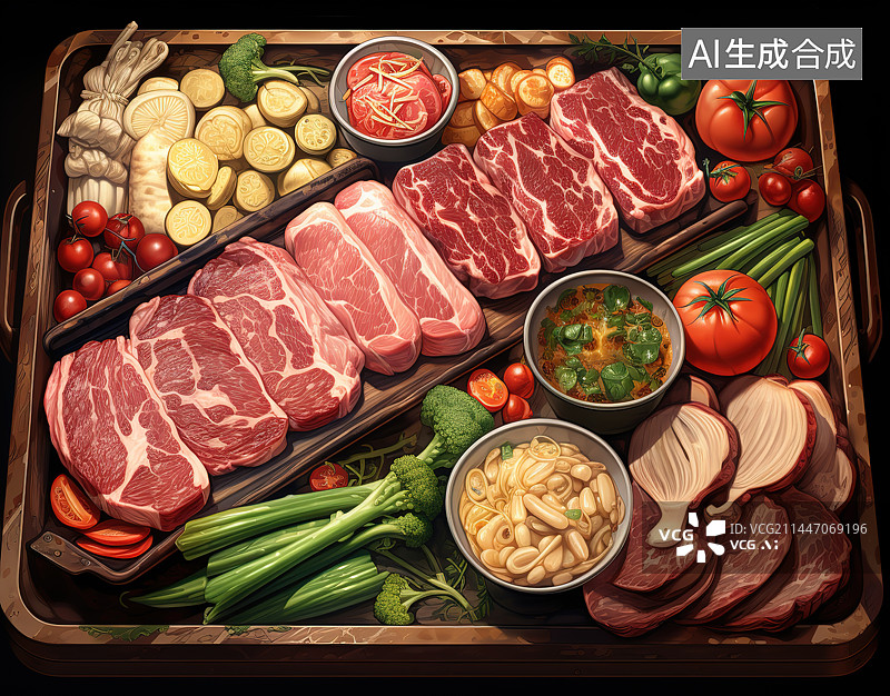 【AI数字艺术】牛排和配料图片素材