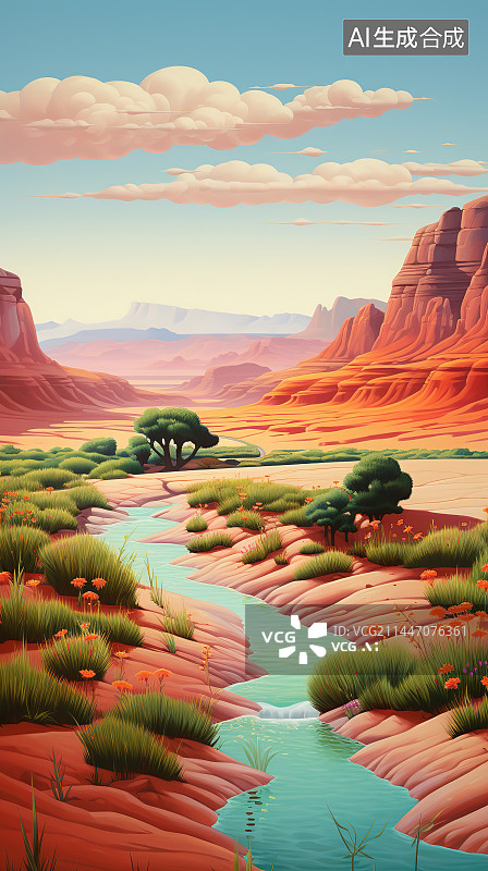 【AI数字艺术】沙漠中的岩层景观图片素材