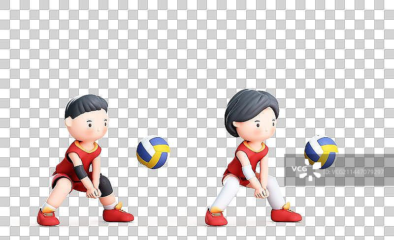 3D渲染的可爱的卡通排球运动员图片素材