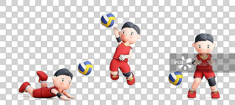 3D渲染的可爱的卡通排球运动员图片素材