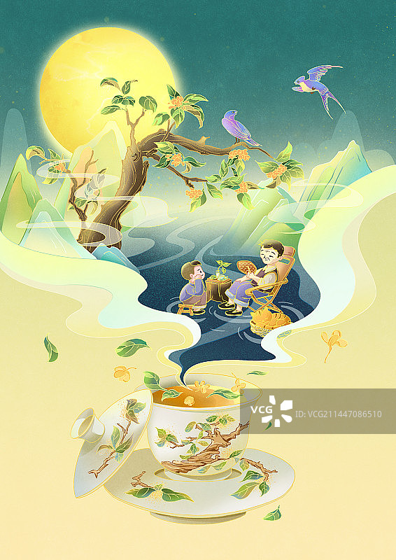 爷爷和孩子在树下的微观场景图片素材