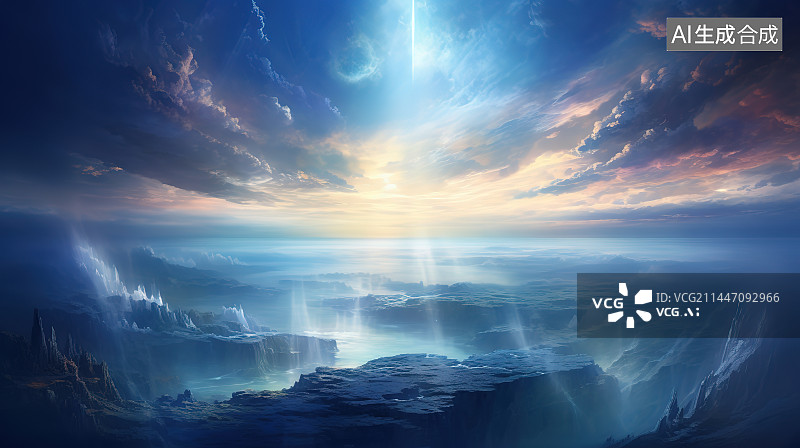 【AI数字艺术】日落时的海景图片素材