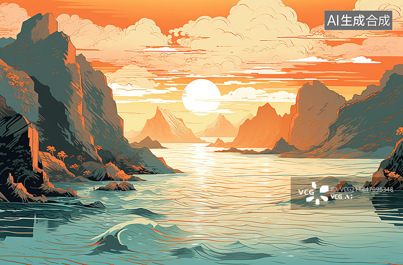 【AI数字艺术】美丽的日落在热带海洋与长尾船在南部图片素材