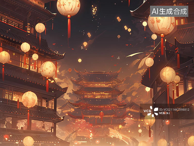 【AI数字艺术】大唐盛世夜景图片素材