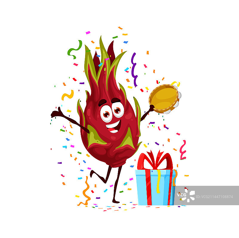 生日派对上的卡通火龙果形象图片素材