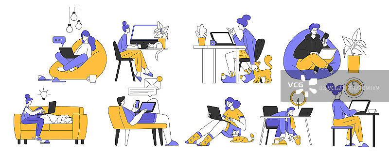 年轻男女远程办公图片素材