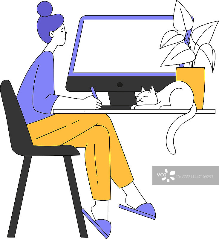 坐在椅子上的年轻女子远程办公图片素材