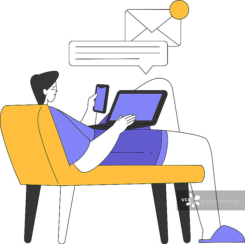 远程办公：年轻男子躺在沙发上图片素材