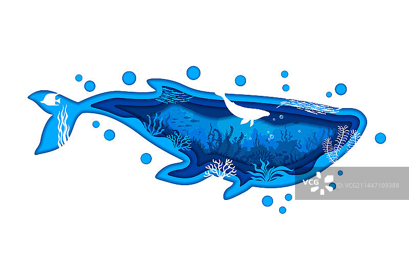 蓝鲸剪影和海底景观图片素材