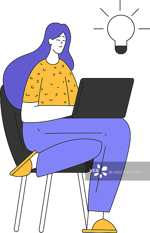 年轻女子坐在扶手椅上远程办公图片素材