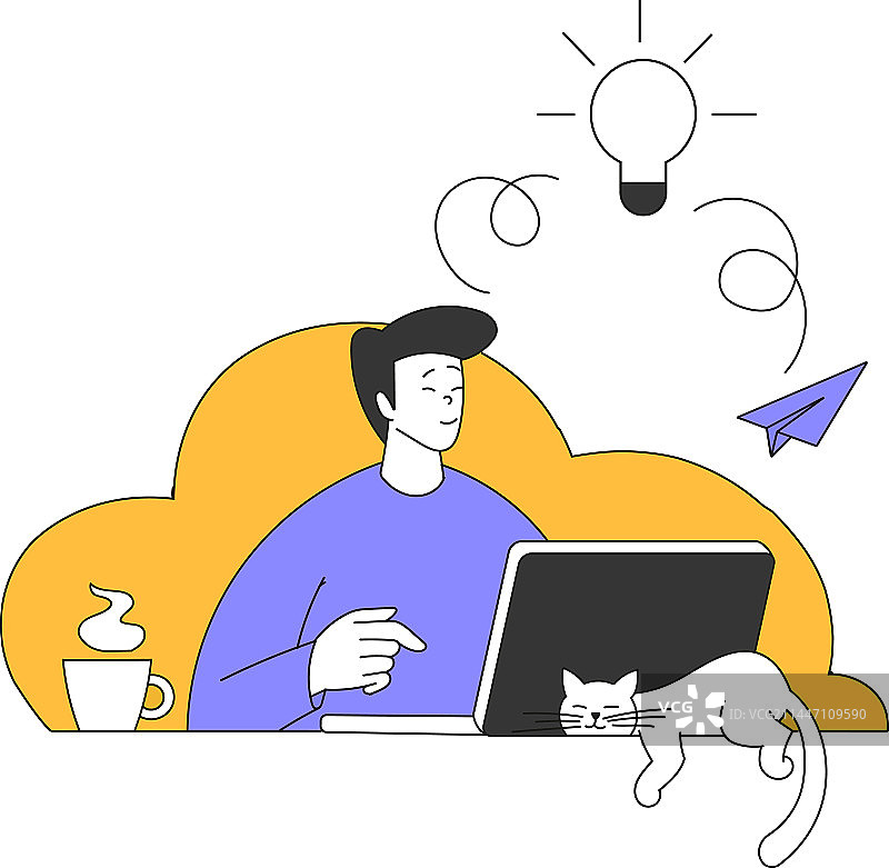 在办公桌前用笔记本电脑远程办公的年轻男子图片素材