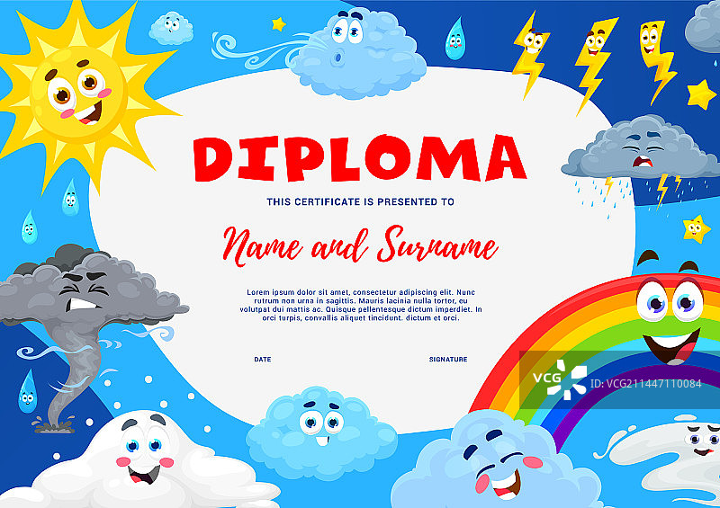 卡通天气角色儿童文凭图片素材