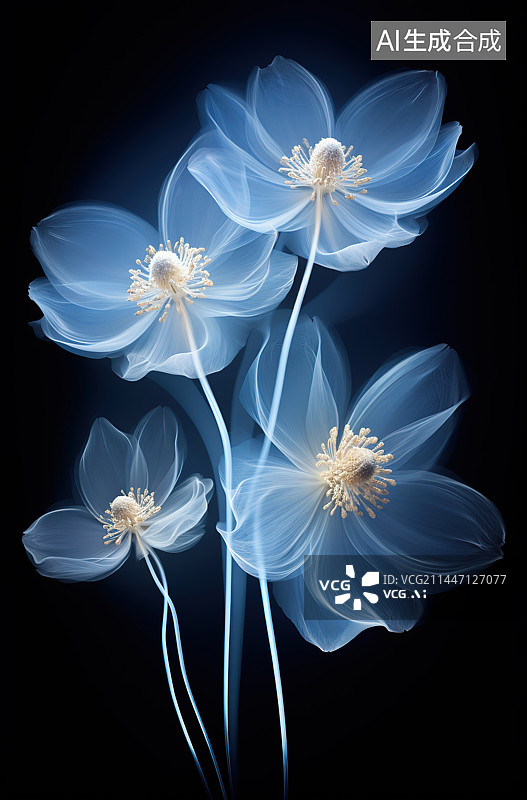 【AI数字艺术】黑色背景下白色花朵的特写镜头图片素材