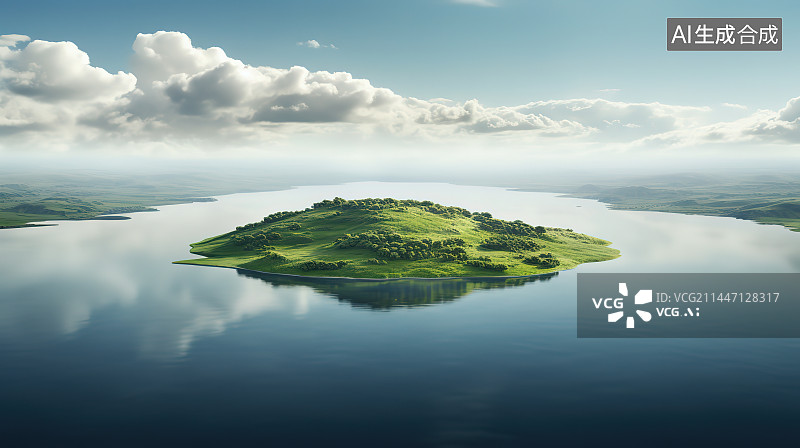【AI数字艺术】湖面上的小岛图片素材
