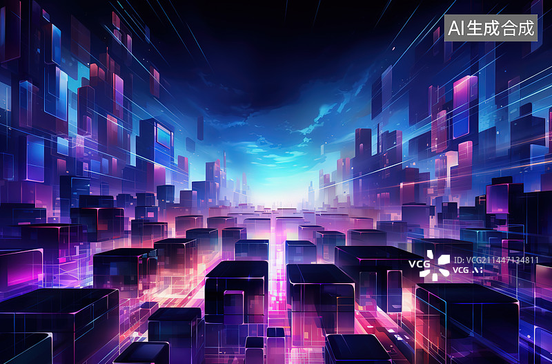 【AI数字艺术】城市风光大数据概念图片素材