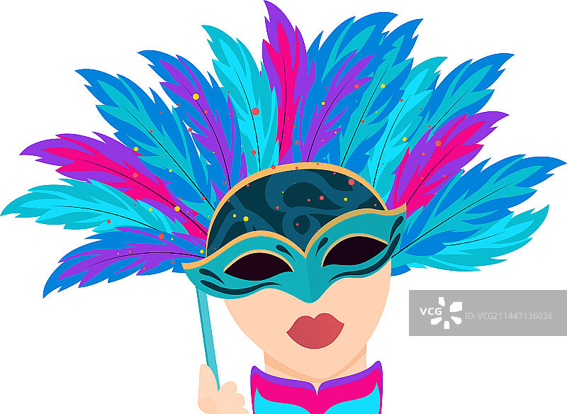 戴着面具和羽毛帽的女孩图片素材