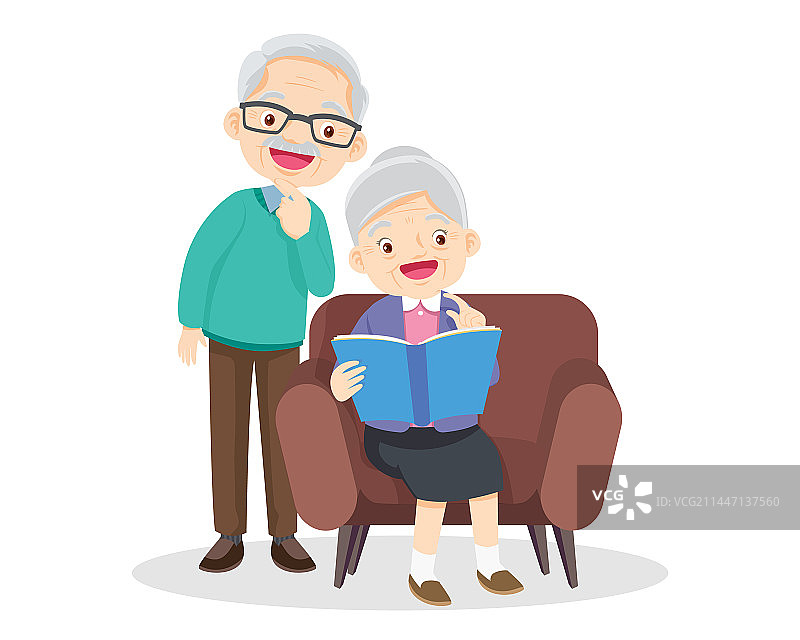 老年夫妇在读书图片素材