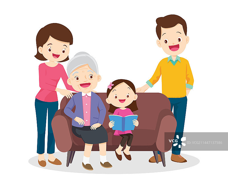 家人和祖父母在听孩子们讲话图片素材