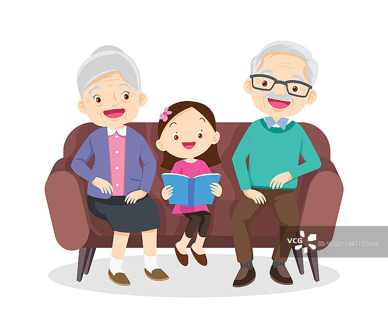 祖父母坐着倾听孙辈讲话图片素材