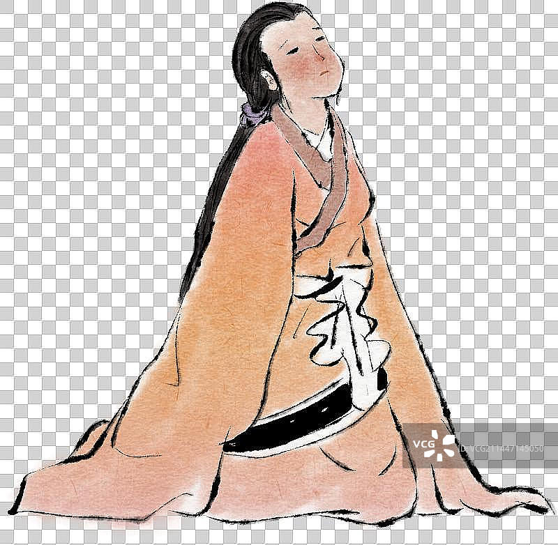 跪在地上绝望痛苦的古代孟姜女人物元素图片素材