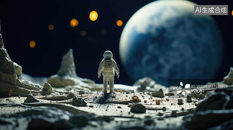 【AI数字艺术】月球表面的太空宇航员图片素材
