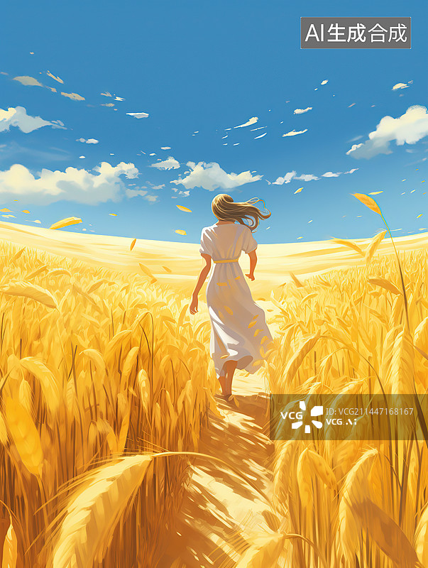 【AI数字艺术】麦田里的女人图片素材