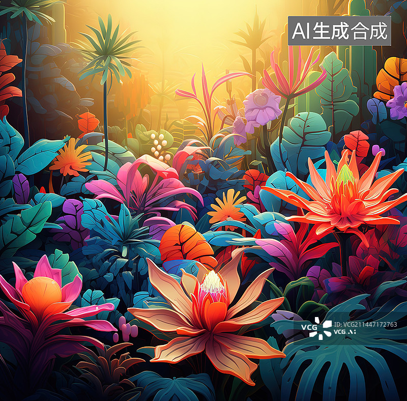 【AI数字艺术】多色开花植物特写图片素材