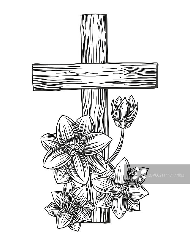 快乐复活节十字架和盛开的百合花图片素材