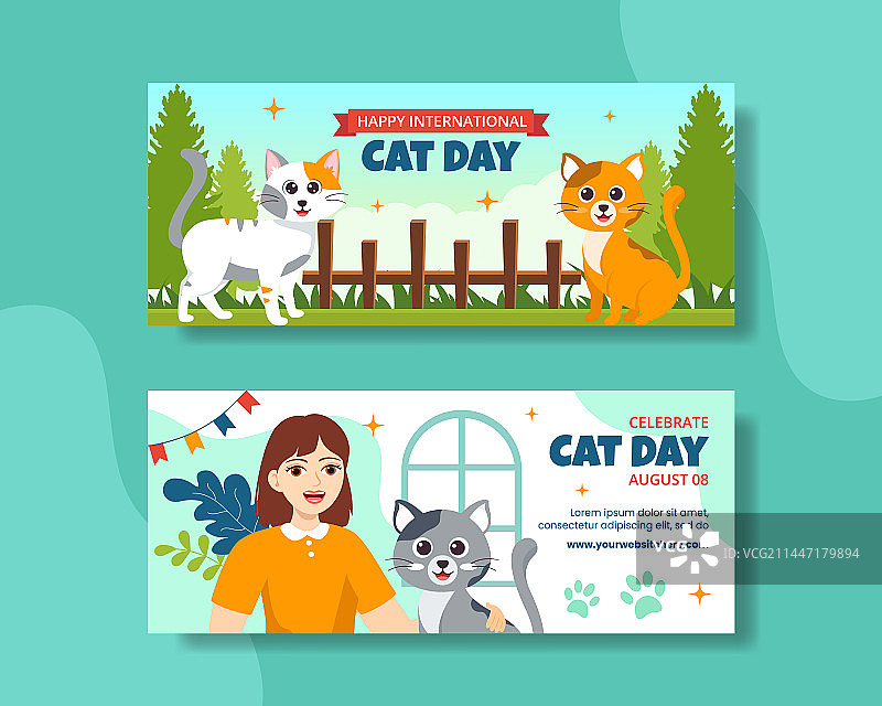 世界猫日横版banner扁平卡通手绘图片素材