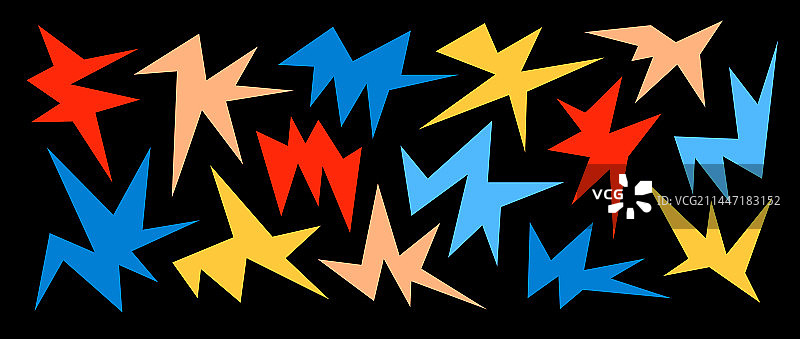 一组深色背景上的彩色尖锐不规则形状图片素材