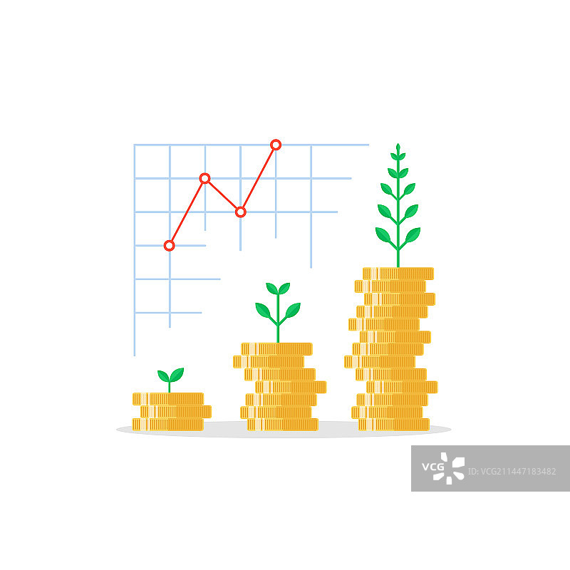 植物生长在钱币堆上的金融概念图片素材