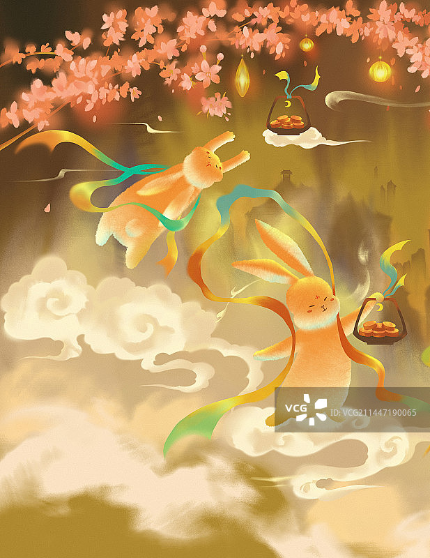 中秋节，兔子，国风，插画图片素材
