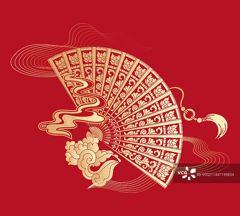 古风扇子元素红色背景图片素材