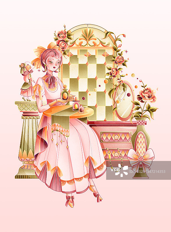 国潮扁平风小场景插画图片素材