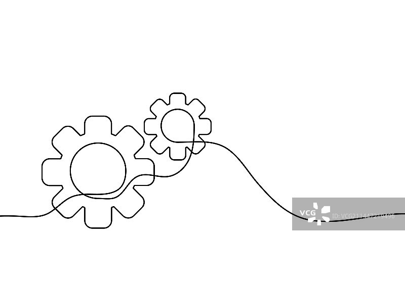 商业团队合作齿轮连续线条画图片素材