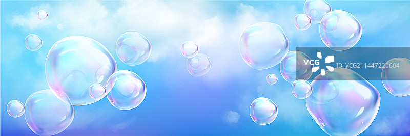 具有虹彩泡沫的逼真云彩背景图片素材