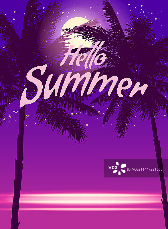 棕榈树你好夏天夜晚派对背景图片素材