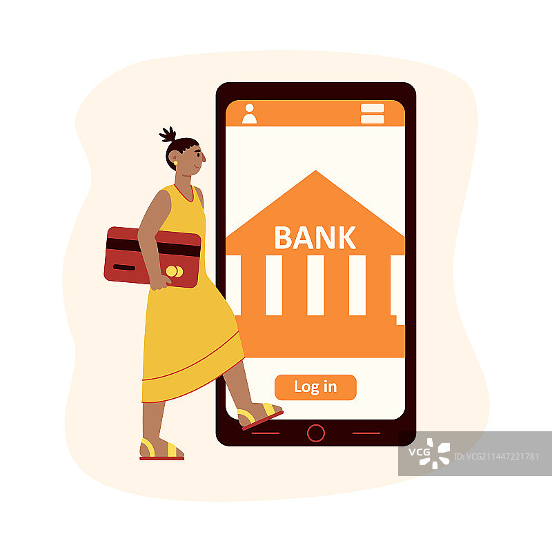 年轻美国女人拿着大信用卡图片素材